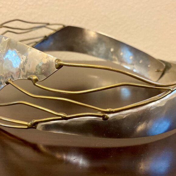 Vintage 1980s Brutalist Style Tooled Metal Belt w/Silver & Bronze Embellishments - Picture 4 of 7